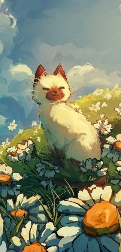 Serene Cat in Daisy Field - free download