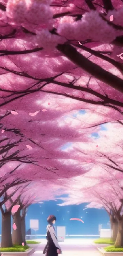 Anime style scene of cherry blossom path in spring.