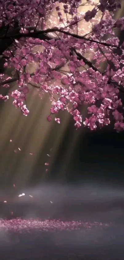 Mobile wallpaper of cherry blossoms in soft light.