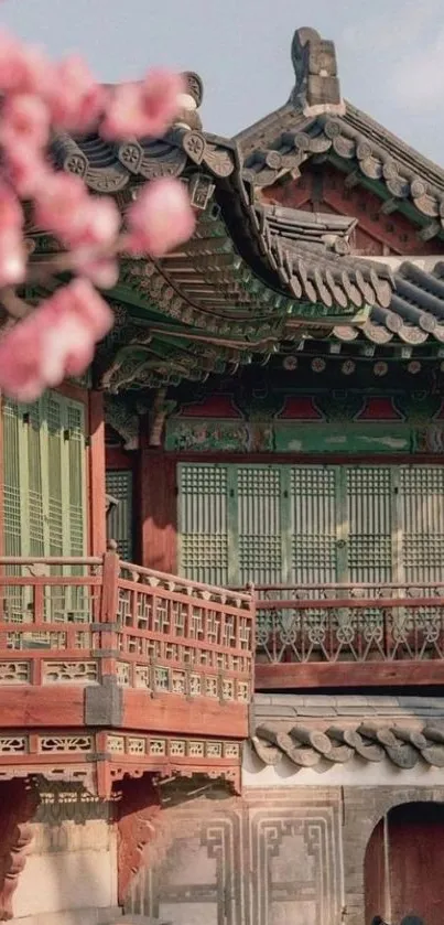 A beautiful temple surrounded by cherry blossoms, perfect for a calming phone wallpaper.