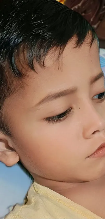 Mobile wallpaper of a serene child's portrait with soft colors.