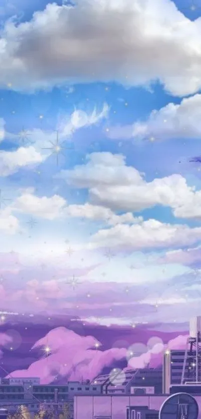 Serene cityscape with pastel sky and rooftops, perfect for mobile wallpaper.