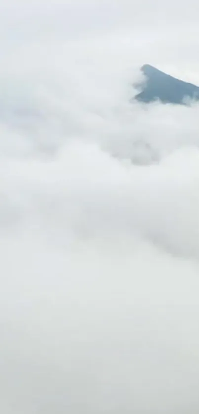 Mountain peak surrounded by misty clouds.