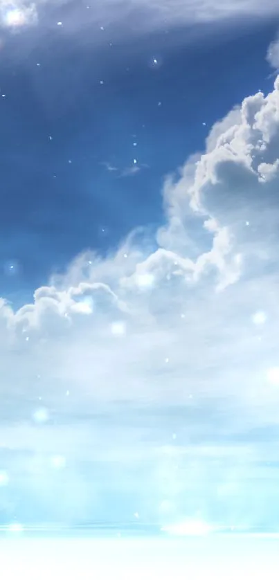 Calming blue sky with fluffy white clouds on mobile wallpaper.