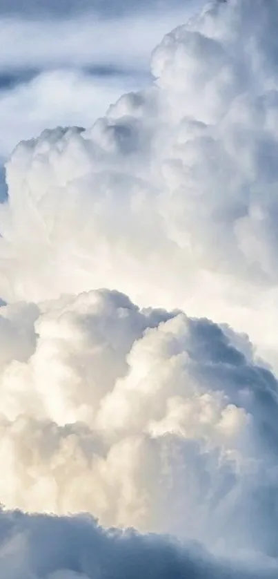 Fluffy white clouds against a serene blue sky, creating a calming wallpaper design.