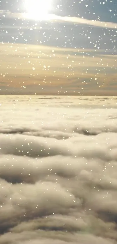 Serene cloudy sky with snowfall wallpaper for mobile.