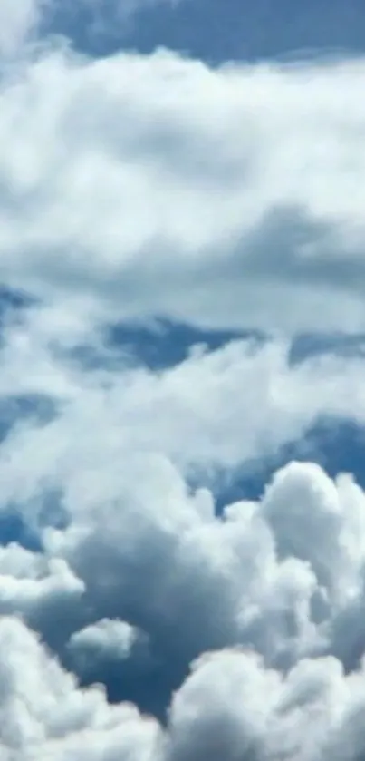 Fluffy white clouds in a clear blue sky on wallpaper.