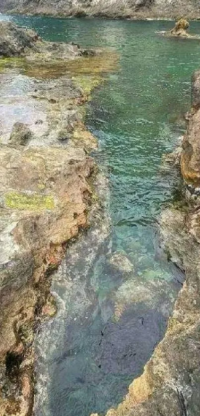 Scenic view of turquoise waters and rocky coastline.