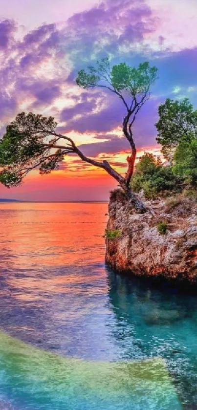 Coastal sunset wallpaper with vibrant colors and tranquil scenery.