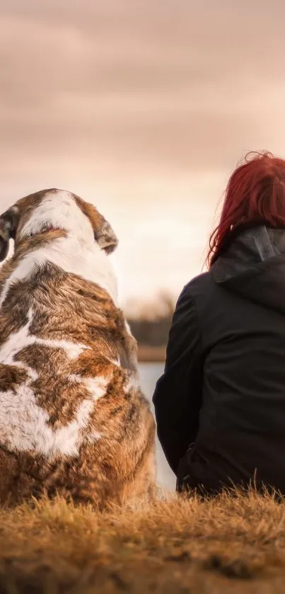 Person and dog enjoying a sunset.