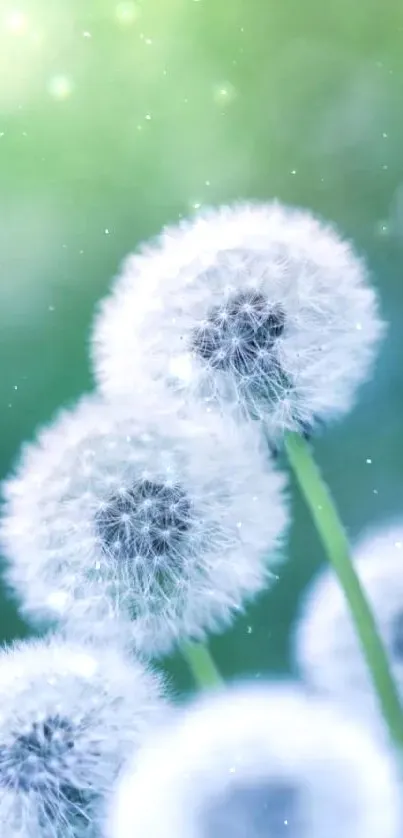 Close-up of dandelions with a green background.