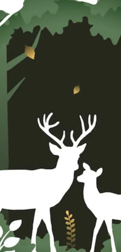 White deer silhouettes in dark forest wallpaper.