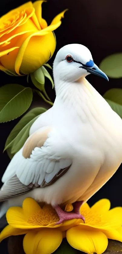 White dove with yellow roses in elegant artistic design.