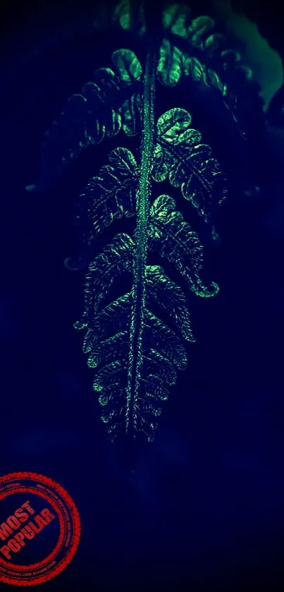 Dark background mobile wallpaper featuring a green fern leaf.