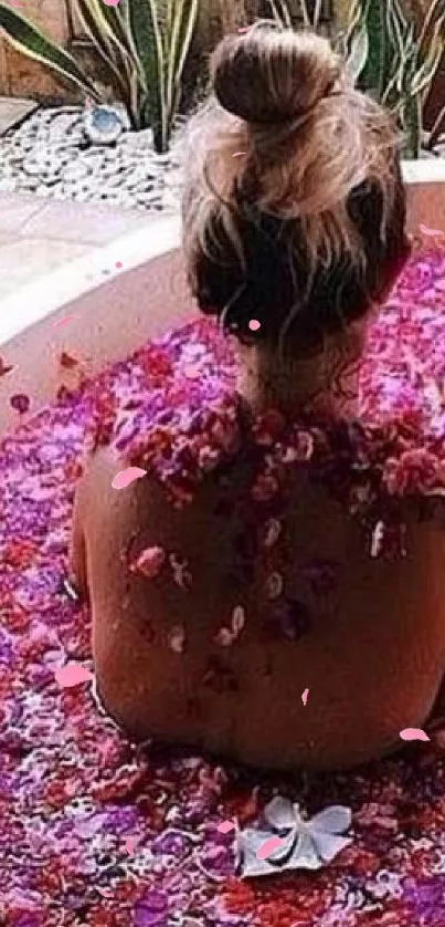 A relaxing bath filled with vibrant flower petals.