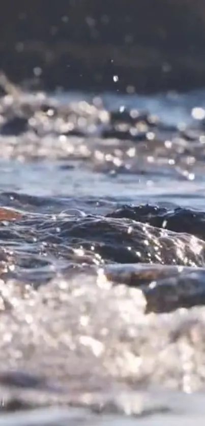 Serene flowing water with gentle ripples and reflections.