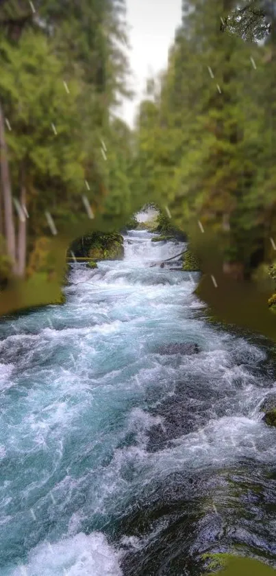 Serene river flowing through a lush forest landscape.