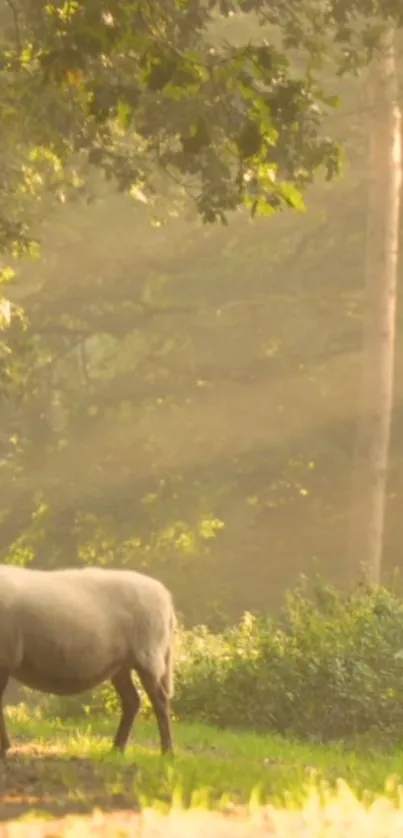 Deer standing in a sunlit forest clearing.