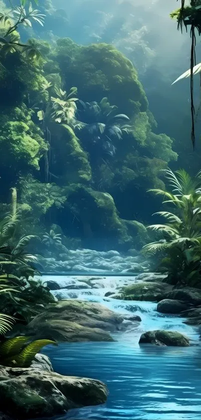 Mobile wallpaper with a serene forest stream.