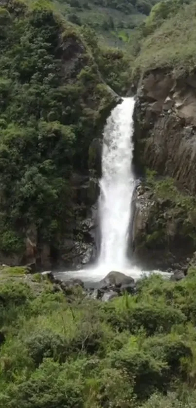 Waterfall cascading through lush cliffs