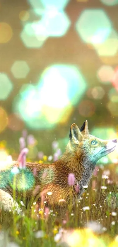 A fox resting in a vibrant wildflower meadow, showcasing natural beauty.