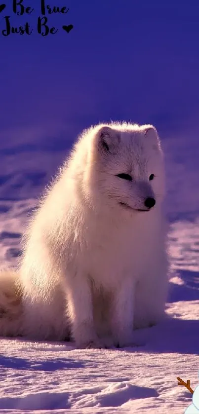 White fox with snowman in a serene winter setting on phone wallpaper.