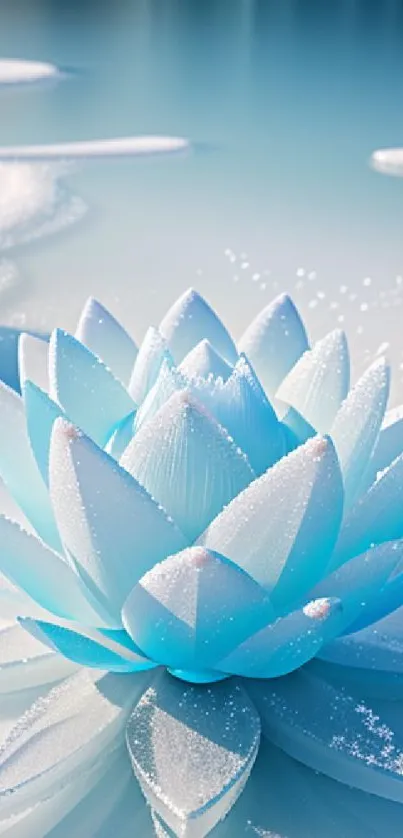 Frosted lotus flower with icy blue hues.