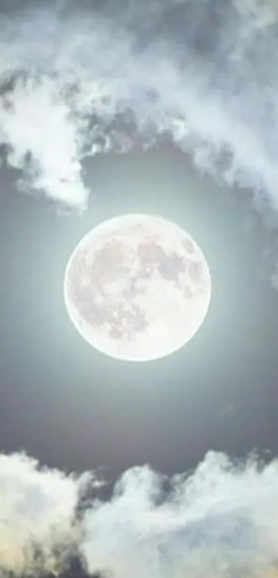 Full moon with soft clouds in night sky wallpaper.