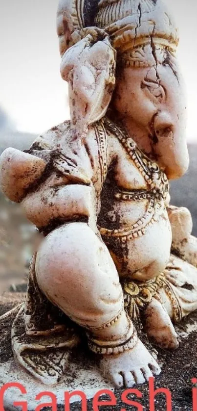 Serene Ganesh statue mobile wallpaper art.