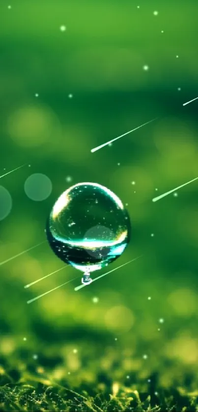 Floating bubble with green blurred background wallpaper.