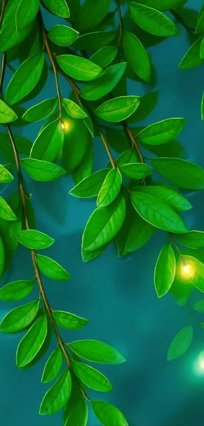 Green leaves with glowing lights wallpaper