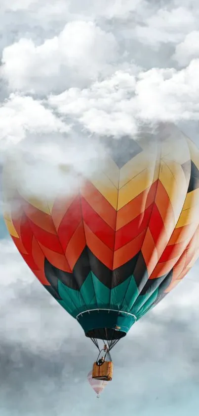 Red hot air balloon in clear blue sky wallpaper.