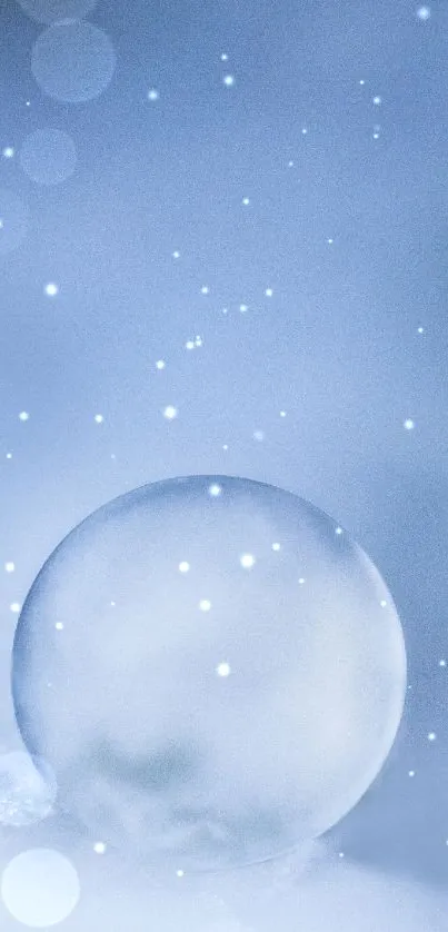 Serene mobile wallpaper with an icy crystal sphere on cool blue background.