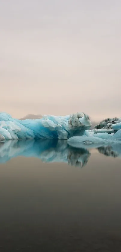 Serene iceberg reflection in calm waters, creating a tranquil and picturesque scene.