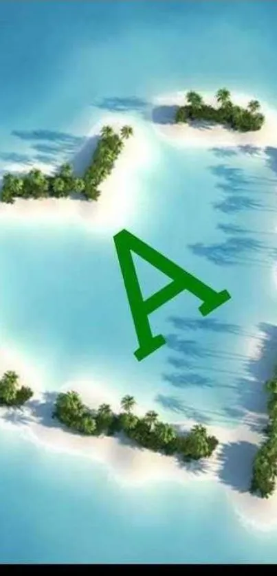 Island shaped like letter A in calm blue waters.