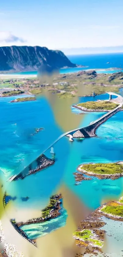 Scenic view of a bridge connecting islands with turquoise waters.