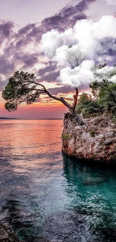 Beautiful island at sunset with vibrant sky and ocean.