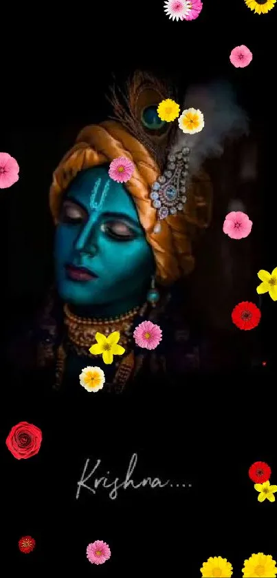 Serene Krishna with peacock feather in traditional attire mobile wallpaper.