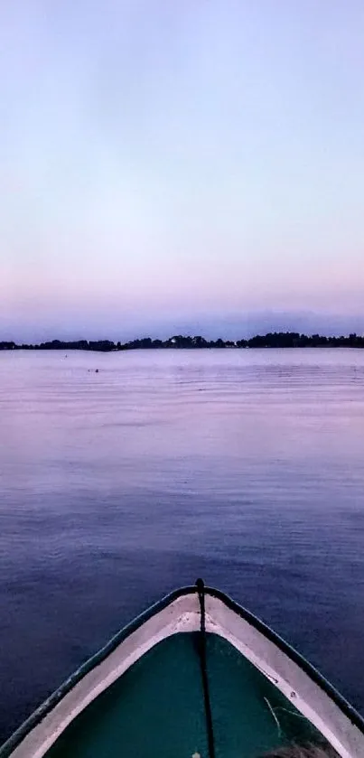 Serene boat on a twilight lake with purple hues.