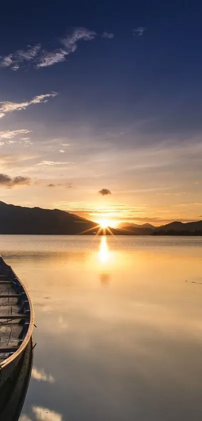 Serene sunrise over a tranquil lake with calm reflections and vibrant colors.