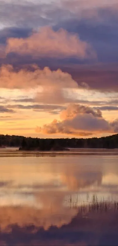 Serene sunset over a calm lake reflecting colorful skies.