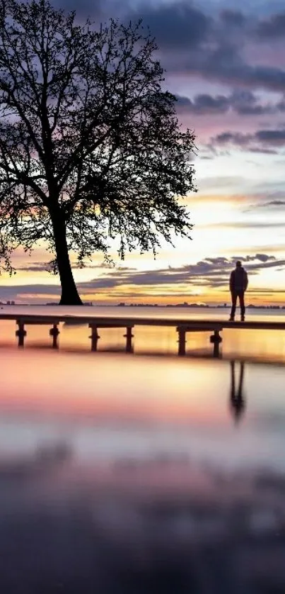 Lakeside sunset with vibrant colors and a peaceful silhouette.