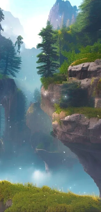 Serene landscape with forest and mountains, perfect for nature lovers.