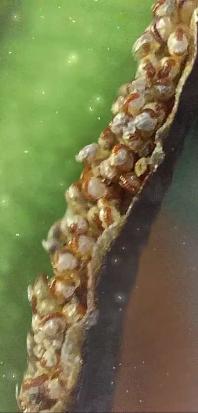 Macro close-up of a leaf revealing detailed textures and vibrant green hues.