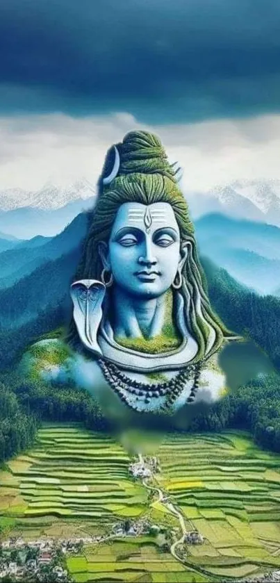 Majestic Lord Shiva with mountains and landscape, ideal mobile wallpaper.