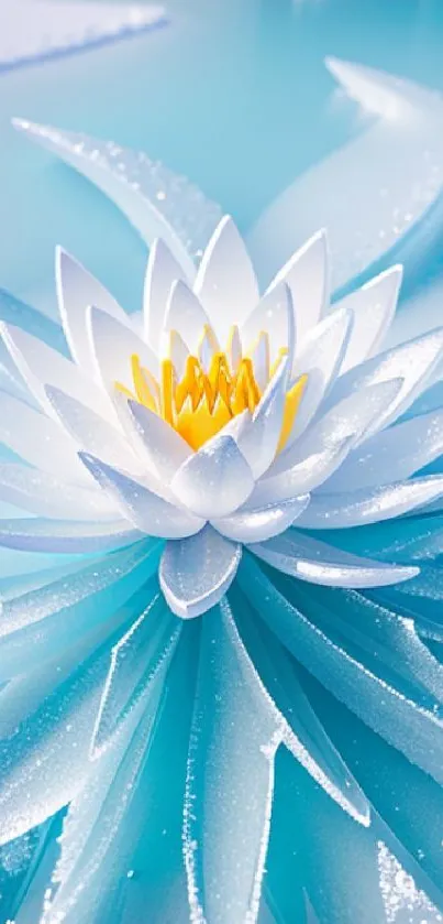A delicate white lotus on a serene light blue background.