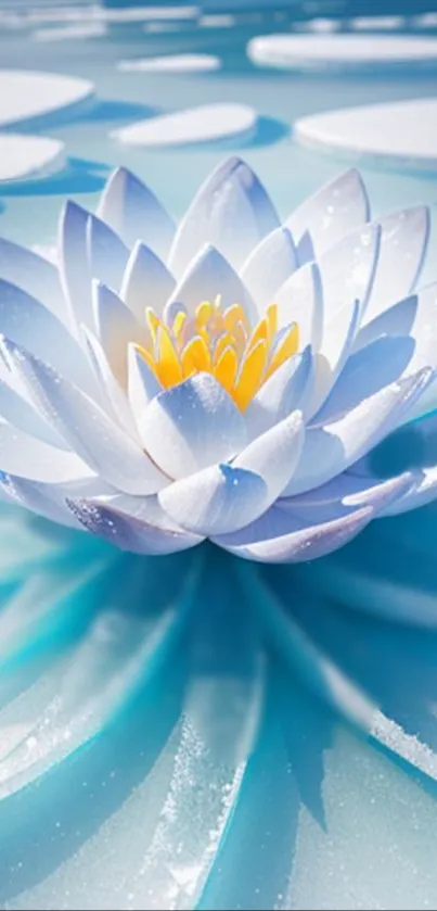 Serene lotus flower floating on blue water.