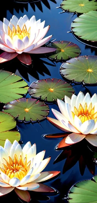 Lotus flowers floating on a serene pond.