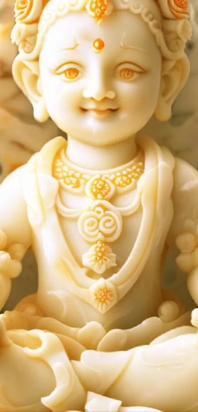 Serene marble deity sculpture in cream tones for a peaceful wallpaper setting.