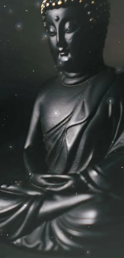 Serene black Buddha statue, meditating